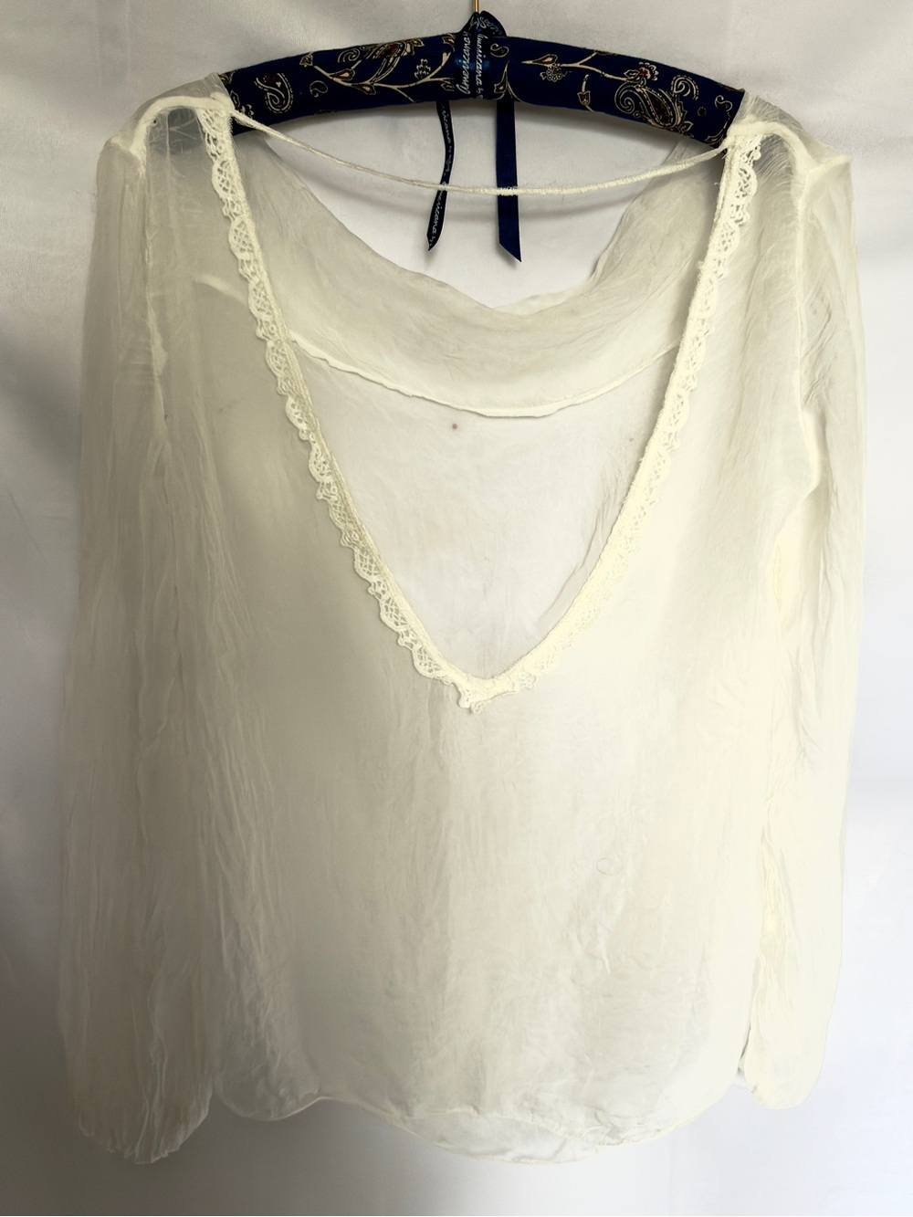 Vintage Italian Sheer Silk Ivory Blouse - Picture 3 of 4